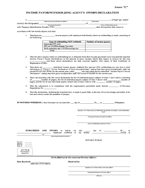 Annex C Income Payor Withholding Agent&#039;s Sworn Declaration  Form