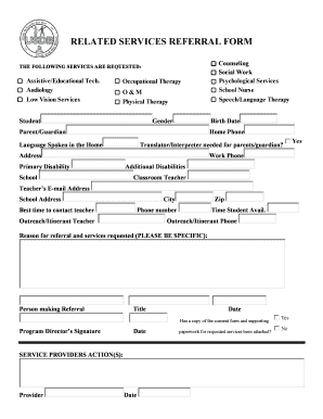 RELATED SERVICES REFERRAL FORM Usdb Org