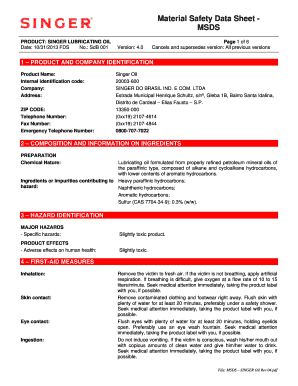 Singer Oil Sds  Form