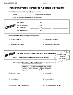 Math 6 7 Notes 5 4 Answer Key  Form