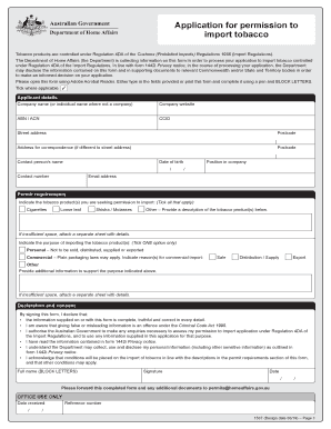 1537 Application for Permission to Import Tobacco 1537 Application for Permission to Import Tobacco  Form