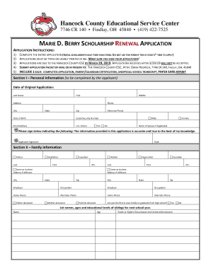 MARIE D BERRY SCHOLARSHIP RENEWAL a  Form