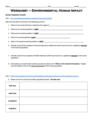 Human Impact on the Environment Webquest Answer Key  Form