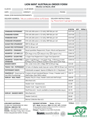 Lions Mints Australia Order Form