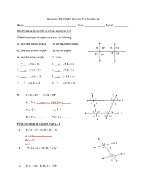Parallel Lines Cut by a Transversal Worksheet with Answers PDF  Form
