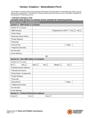 Vendor Creation Form