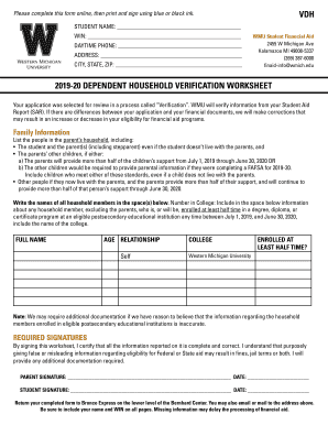  20 DEPENDENT HOUSEHOLD VERIFICATION WORKSHEET 2019-2024