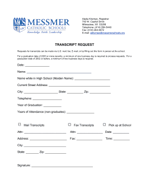 Transcript Request Form Messmer High School
