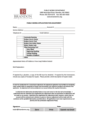 PUBLIC WORKS DEPARTMENT 1000 Municipal Drive, Brandon,  Form