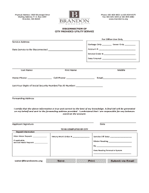 DISCONNECTION of CITY PROVIDED UTILITY SERVICE  Form