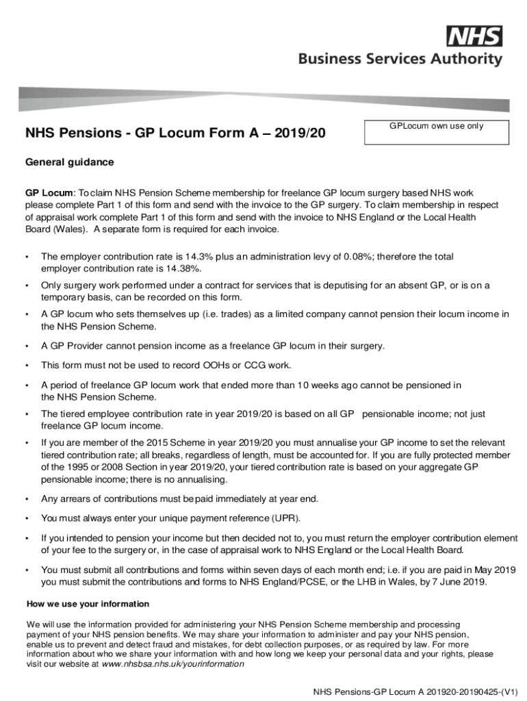  Locum and Pension Forms Tools for G P Locums 2019-2024