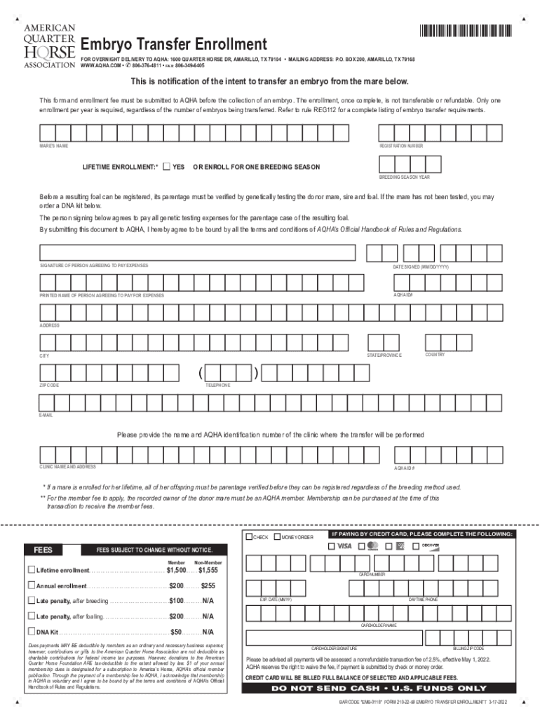 *EMB0118 Embryo Transfer Enrollment for OVERNIGHT  Form