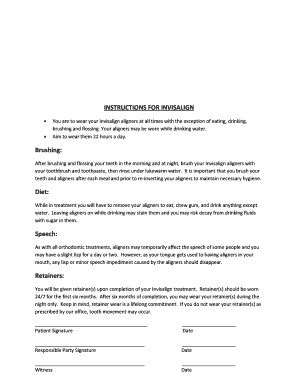 Invisalign Treatment Instructions  Form