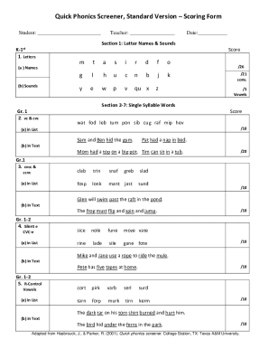 Quick Phonics Screener  Form