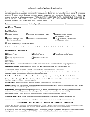 In Compliance with Federal Affirmative Action Requirements, the Chicago Botanic Garden is Responsible for Evaluating Its Selecti  Form
