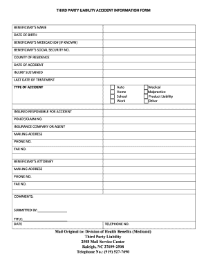 THIRD PARTY LIABILITY ACCIDENT INFORMATION FORM