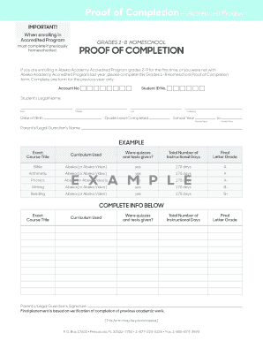 Abeka Proof of Completion  Form