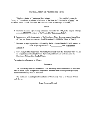 Cancellation of Promissory Note Template  Form