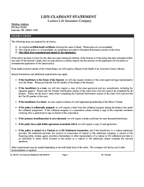 SR GL Life Claimant Statement CL G012F ORIGINAL DOC  Form