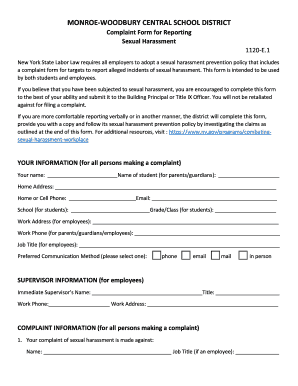19 M WCSD Complaint Form to Report Sexual Harassment