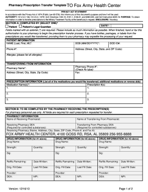 Printable Prescription Transfer Template  Form