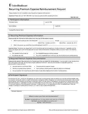 Unitedhealthcare Recurring Premium Expense Reimbursement Request  Form