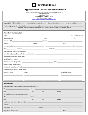  Association for Clinical Pastoral Education Application Form 2017