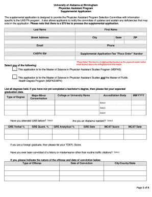  the Supplemental Application is Designed to Provide the Physician Assistant Program Selection Committee with Information 2016-2024