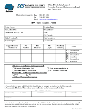 PDA Test Request Form