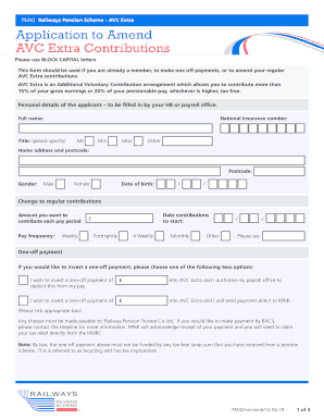  Application to Amend AVC Extra Contributions Railways Pension 2018-2024