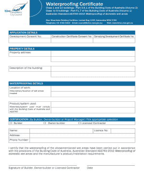 Waterproofing Certificate Template  Form