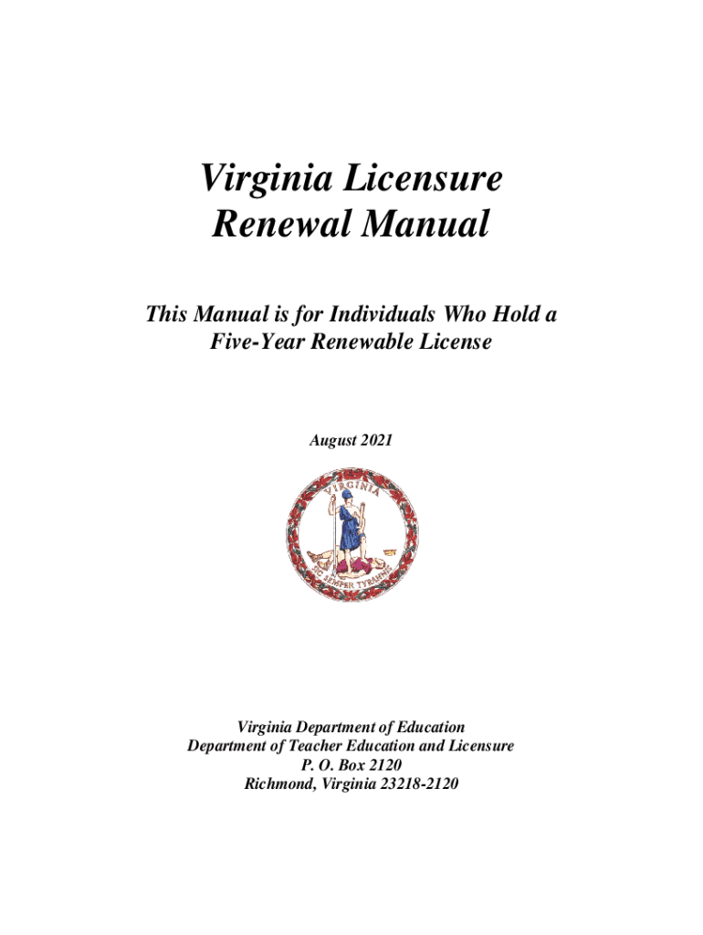  Virginia Licensure Renewal Manual Sbo Nn K12 Va Us 2021-2024