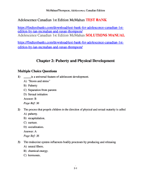 Adolescence Canadian 1st Edition McMahan TEST BANK  Form