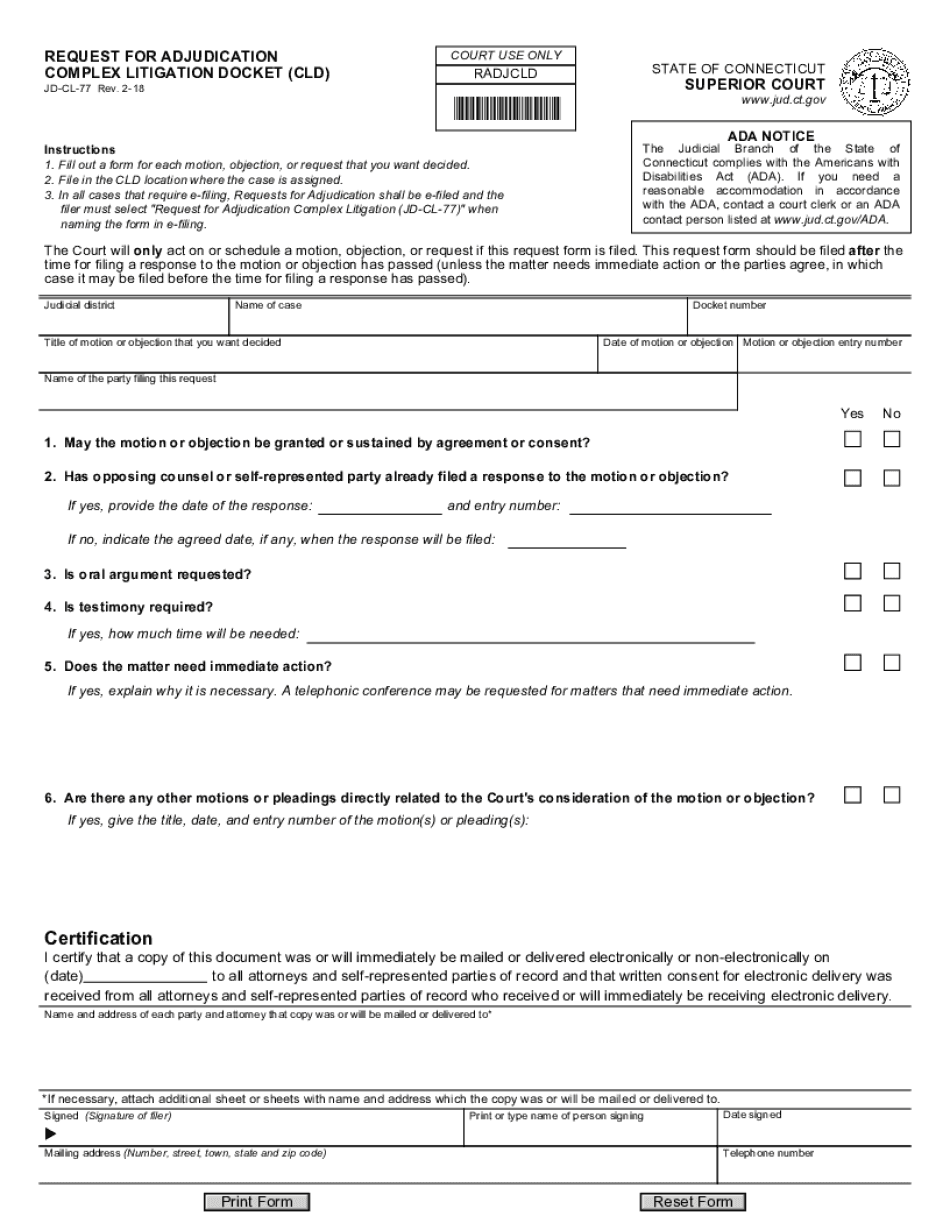  REQUEST for ADJUDICATIONCOMPLEX LITIGATION DOCKET CLD 2018-2024