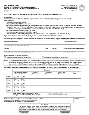 Get and Sign ONE DAYONE TRIALJUROR APPLICATION for REIMBURSEMENT and REQUEST for SOCIAL SECURITY NUMBER 2018-2022 Form
