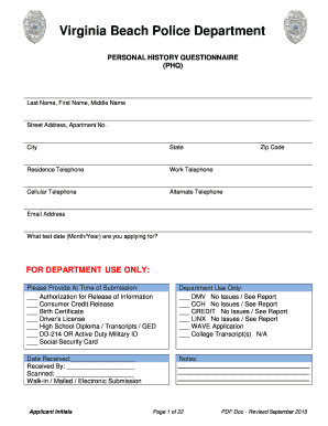 Get and Sign Personal History Questionnaire 2018-2022 Form