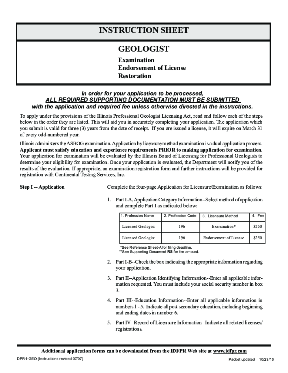  to Apply under the Provisions of the Illinois Professional Geologist Licensing Act, Read and Follow Each of the Steps 2018-2024