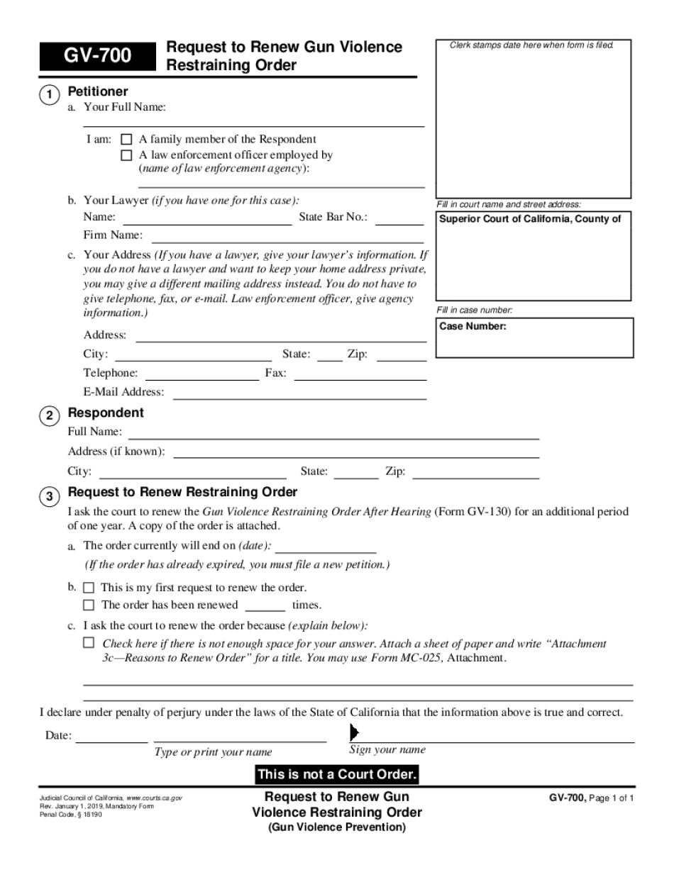  GV 700 Request to Renew Gun Violence Restraining Order Judicial Council Forms 2019