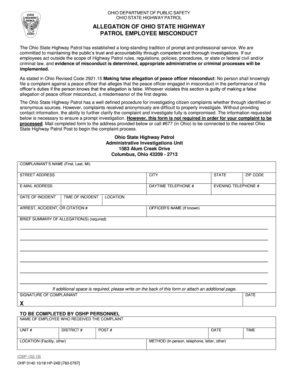 Get and Sign PATROL EMPLOYEE MISCONDUCT 2018-2022 Form