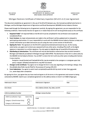 Michigan Electronic Certificate of Veterinary Inspection MI ECVI V3  Form