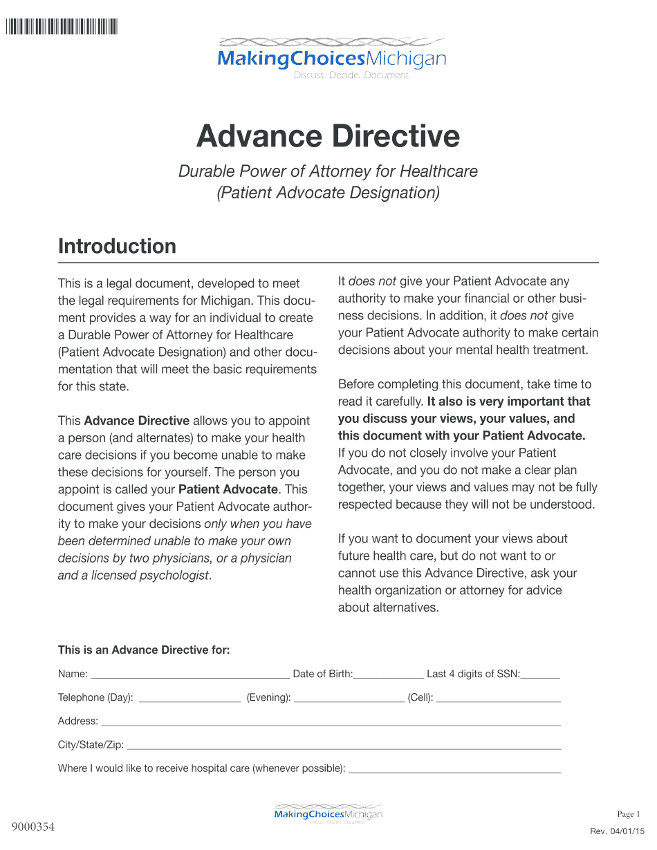 Get and Sign Advance Directives SB Changes 2015-2022 Form