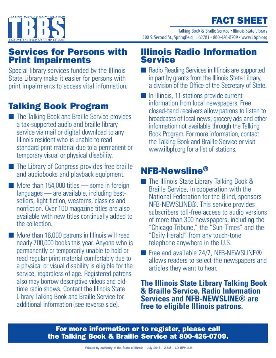  Talking Book and Braille Service Fact Sheet 2018-2023