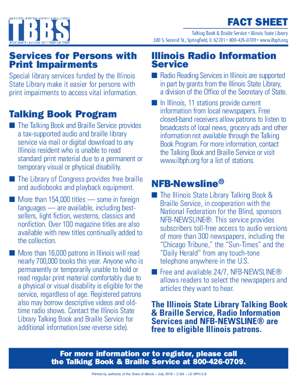  Talking Book and Braille Service Fact Sheet 2018-2024