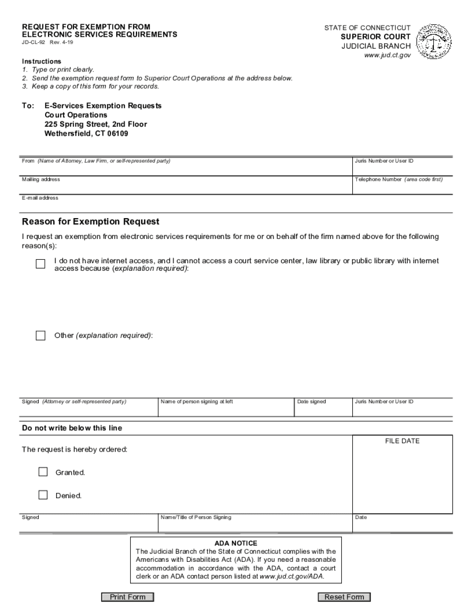  REQUEST for EXEMPTION from ELECTRONIC SERVICES REQUIREMENTS 2019-2024