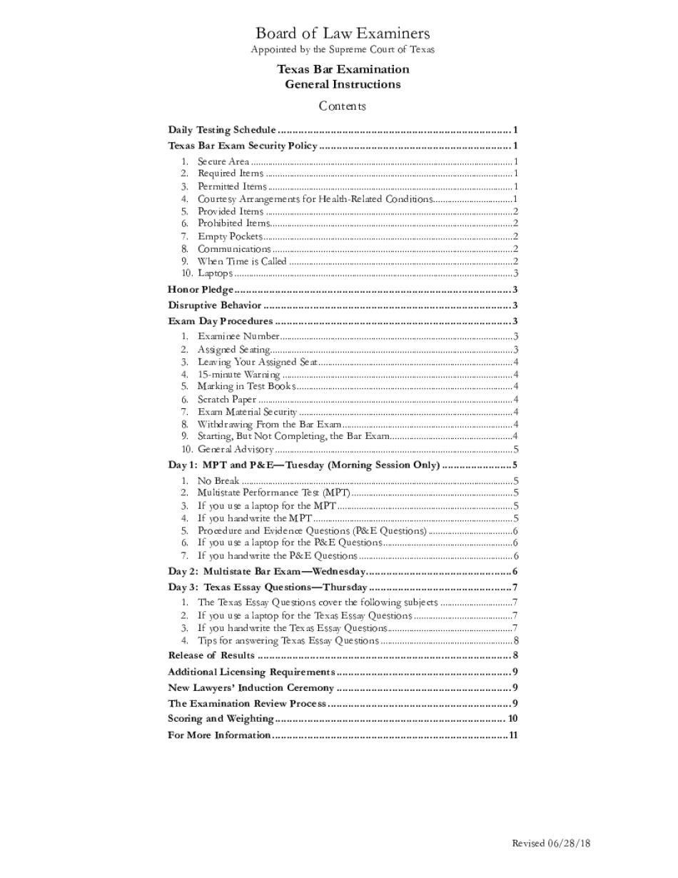 Texas Bar Examination  Form