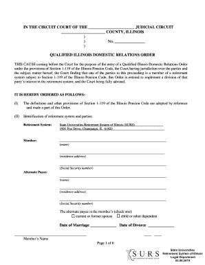 Get and Sign THIS CAUSE Coming Before the Court for the Purpose of the Entry of a Qualified Illinois Domestic Relations Order 2019-2022 Form