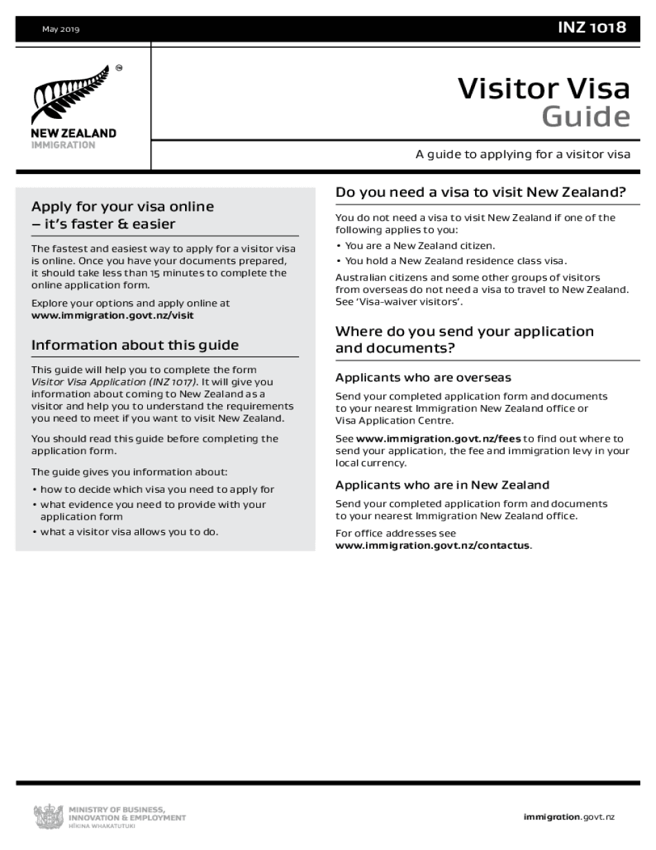  Visitor Visa Guide INZ 1018 2019