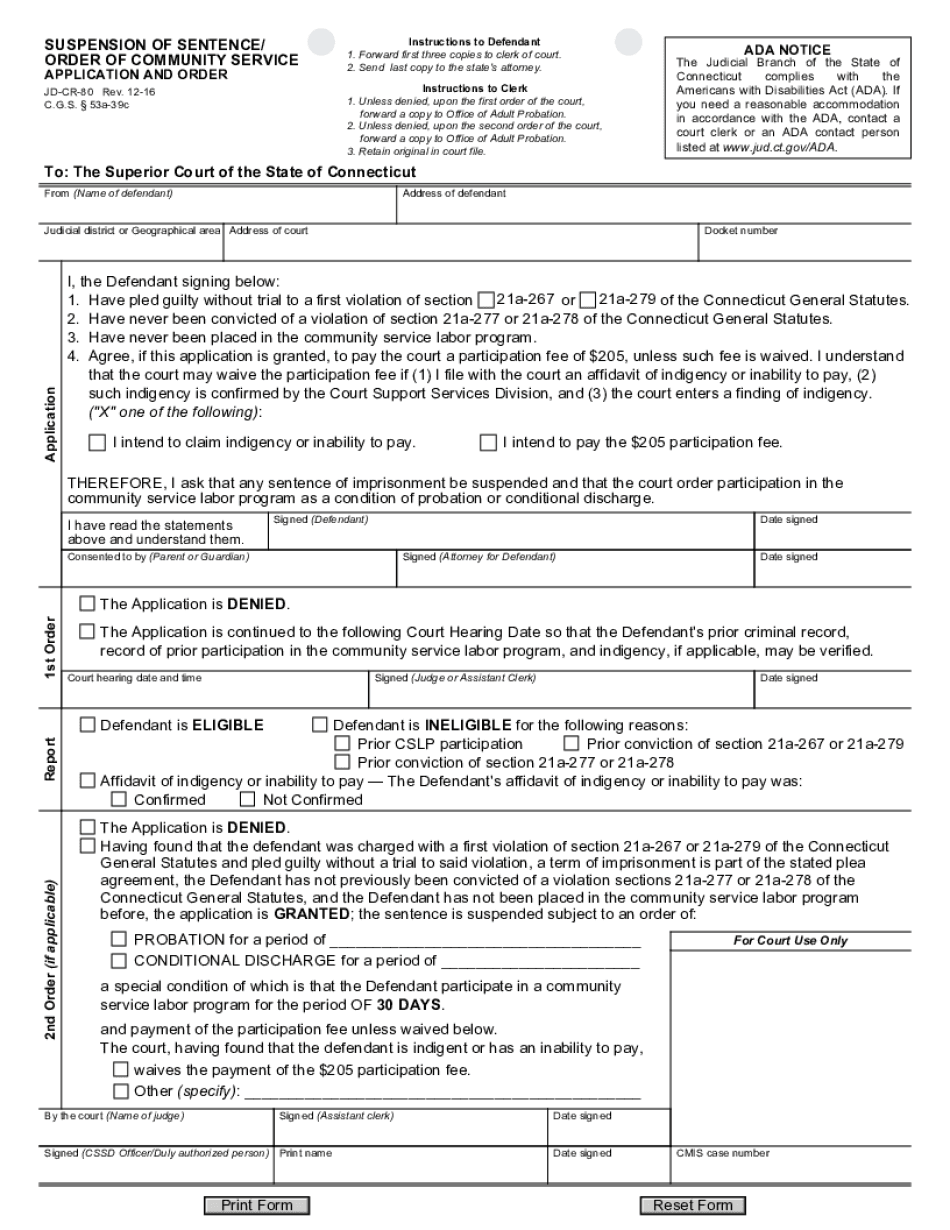  SUSPENSION of SENTENCEORDER of COMMUNITY SERVICE APPLICATION and ORDER 2016-2024