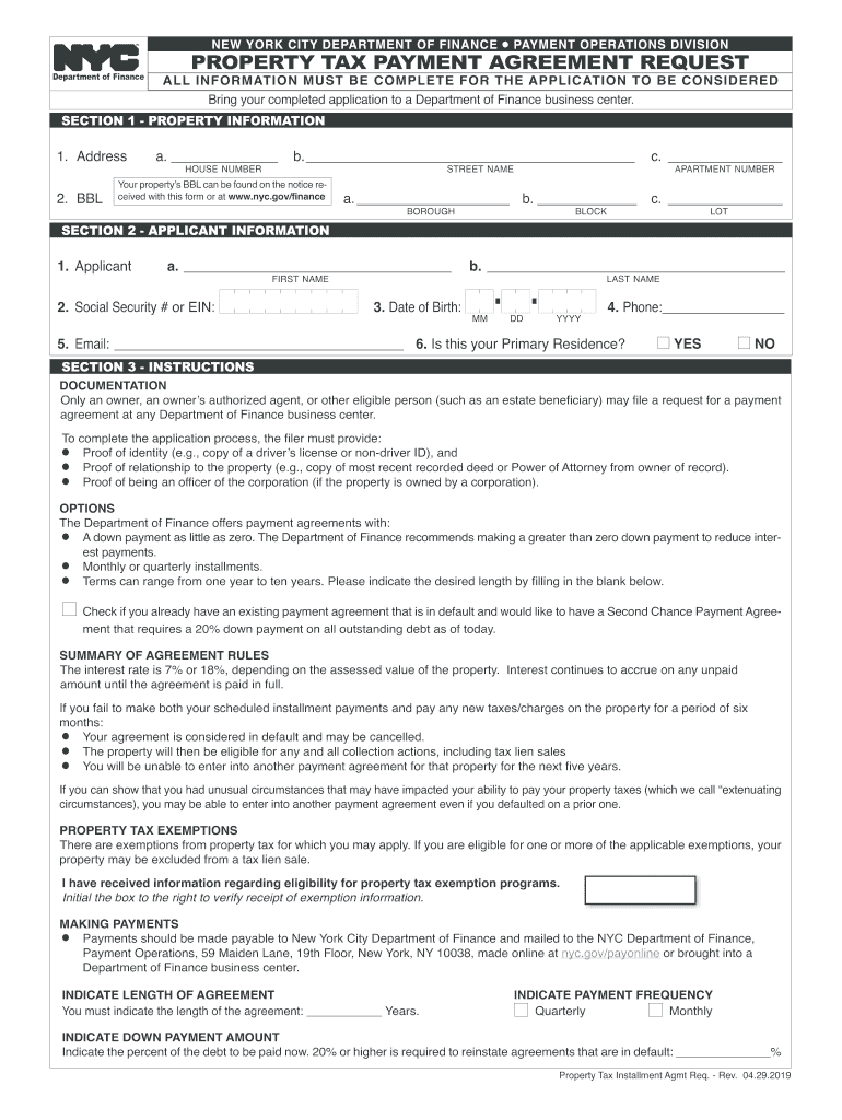 Nyc Property Tax Payment Agreement Request Form
