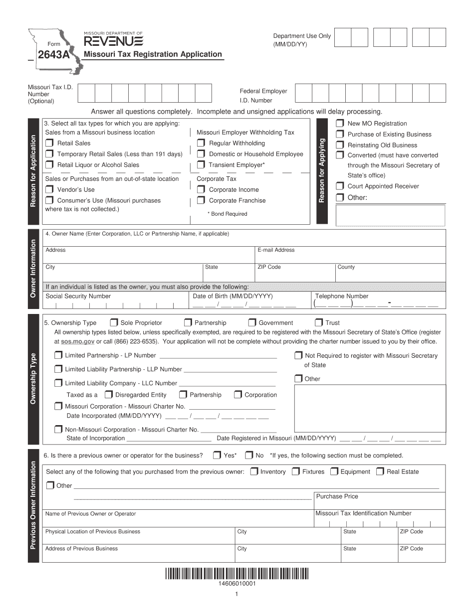  Mo Dept of Revenue Form 2643a 2019-2024